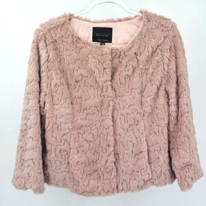 Sanctuary Soft Faux Fur Sequins Snap Front 3/4 Sleeve Jacket Womens M Pink